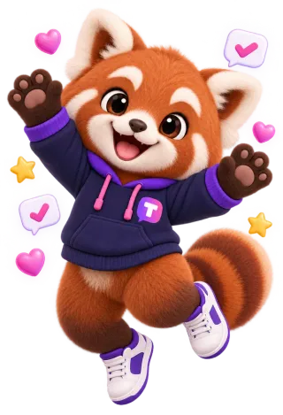 Tilly the red panda celebrating a new signup